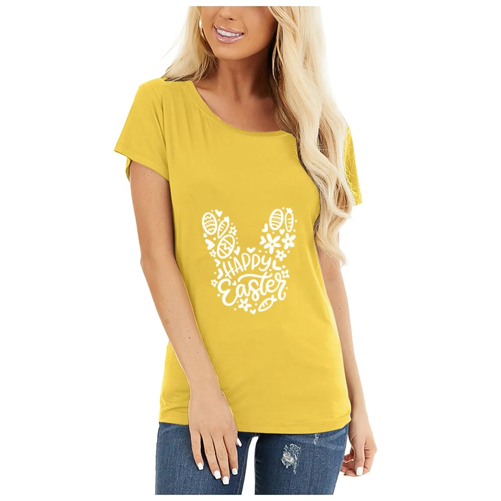 Easter Bunny Printing Women Easter Tee T-Shirts Fashion Y2k Tees Basic Tops Adult Spring Clothing Shirt Sunday Holiday Art Wear