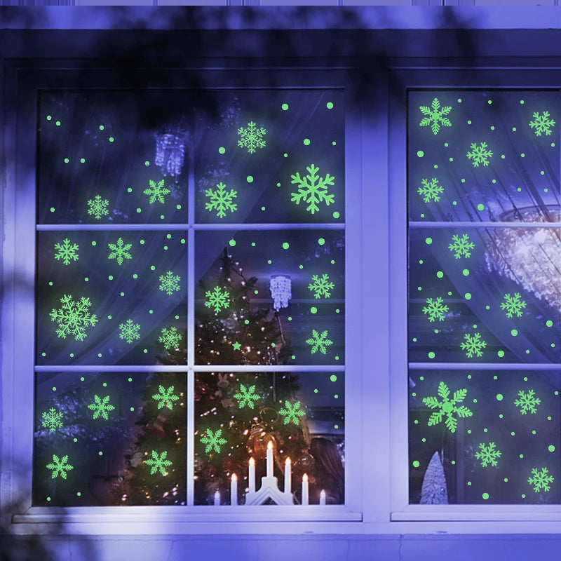 Christmas Santa Window Glass Stickers Luminous Snowflake Wall Sticker