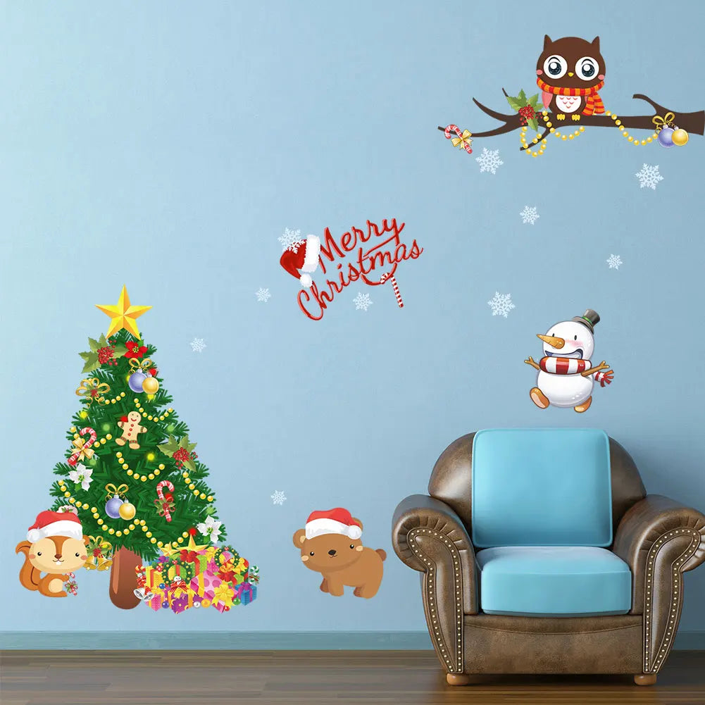 Cartoon Christmas Snowman Elk Window Wall Sticker Merry Christmas Decorative Gifts Happy New Year Decorative Home Stickers