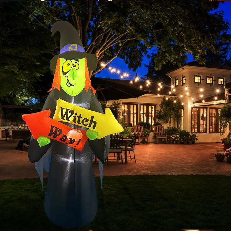 Inflatable Halloween Ghost Witch Outdoor Decor Direction Indication Props with Lighting DIY Scary Halloween Party Yard Decoratio