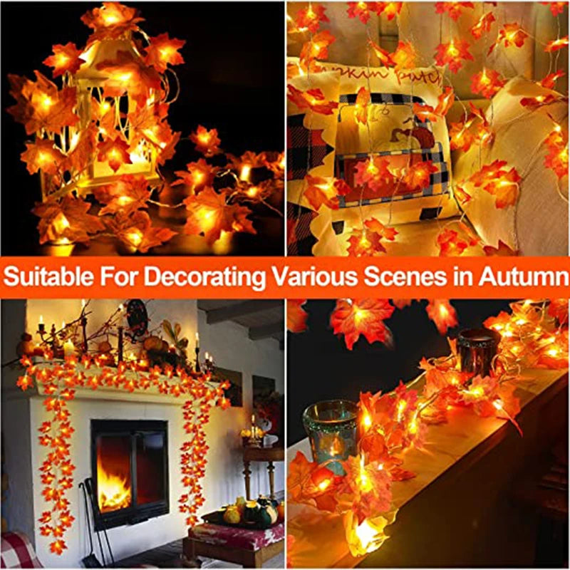 Maple Leaves String Lights Leaf Garlands String Lights Battery Operated Autumn Thanksgiving Halloween Home Fireplace Door Decora