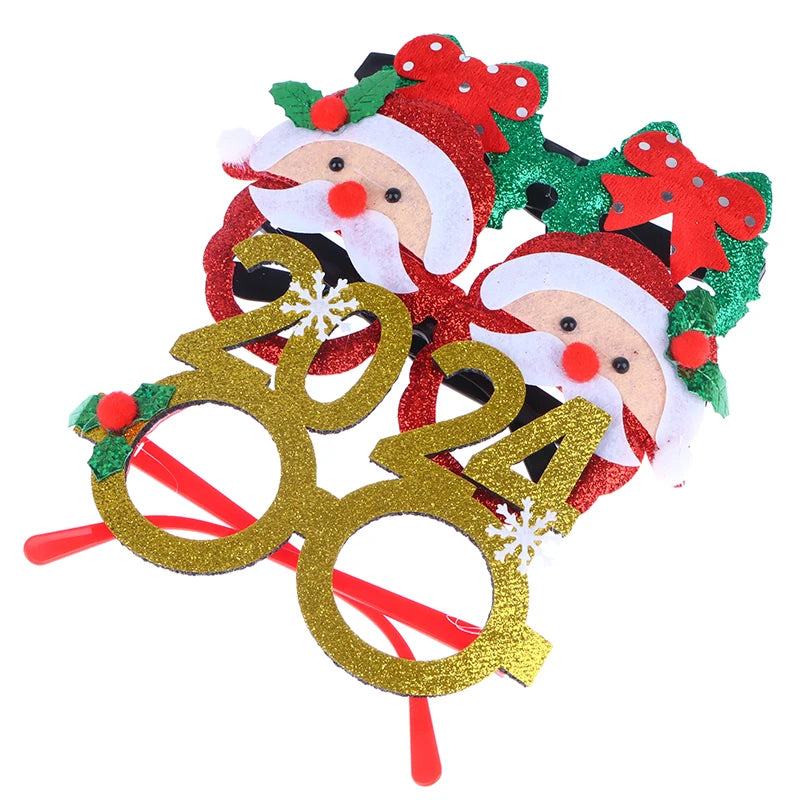 2024 Christmas Decorative Glasses Adult Children Photo Props Snowman Tree Bow Glasses Frame Xmas New Year Party Supplies