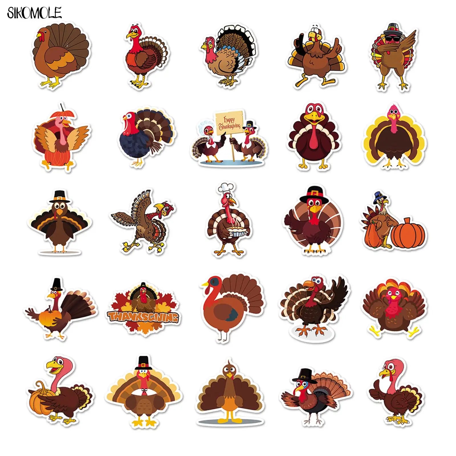 10/30/50pcs Thanksgiving Turkey Graffiti Stickers Animals DIY Gift Toys Laptop Suitcase Skateboard Guitar Decals Cartoon Sticker