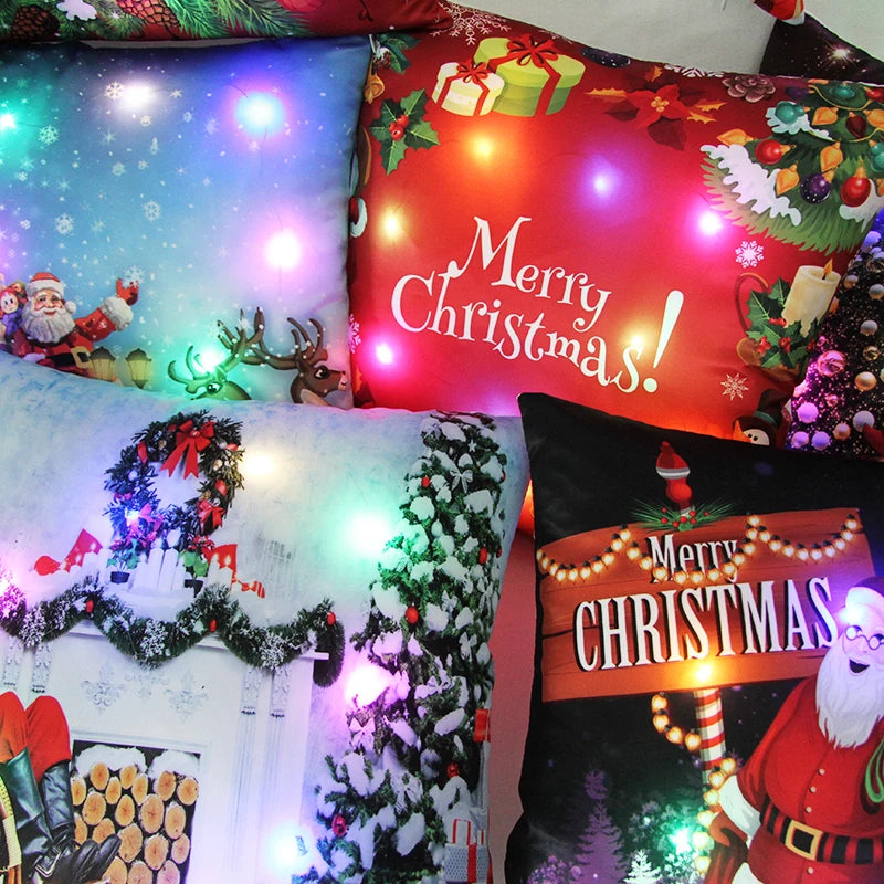 1pc Christmas Cushion Cover 40x40cm Led Light Christmas Decorations