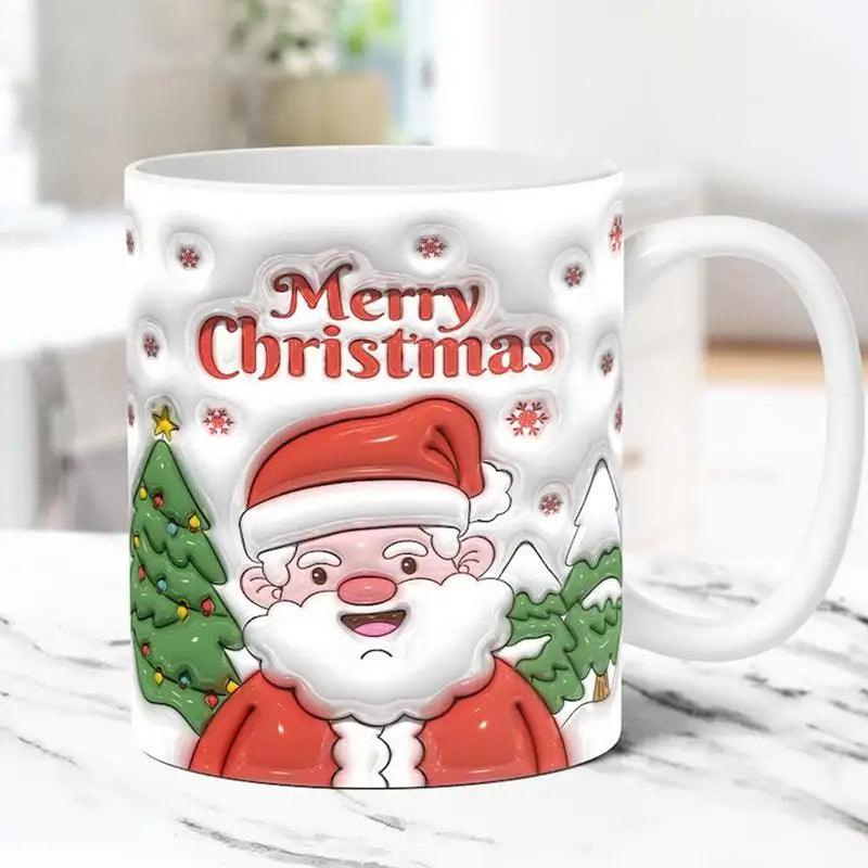 3D Christmas Mugs 2023 Cute CartoonPattern Mug With Flat Painted Santa Claus Novelty Coffee Mug Ceramic 350ml For Christmas Gift