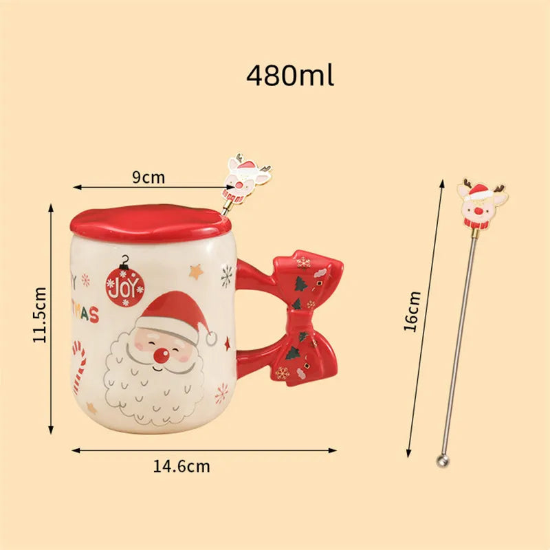 Santa Claus Coffee Mug with Lid Cute Ceramic Christmas Water Cup Home Office Breakfast Oatmeal Milk Mug Cartoon Present New 2023