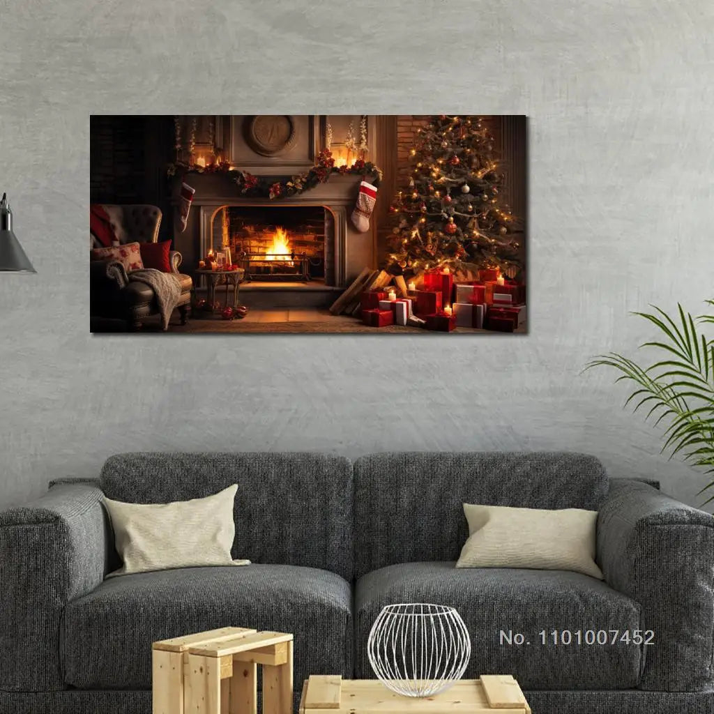 Canvas Poster Photo Picture Print Cozy Room at Christmas Time Framed for New House Bedroom Wall Decor Gift