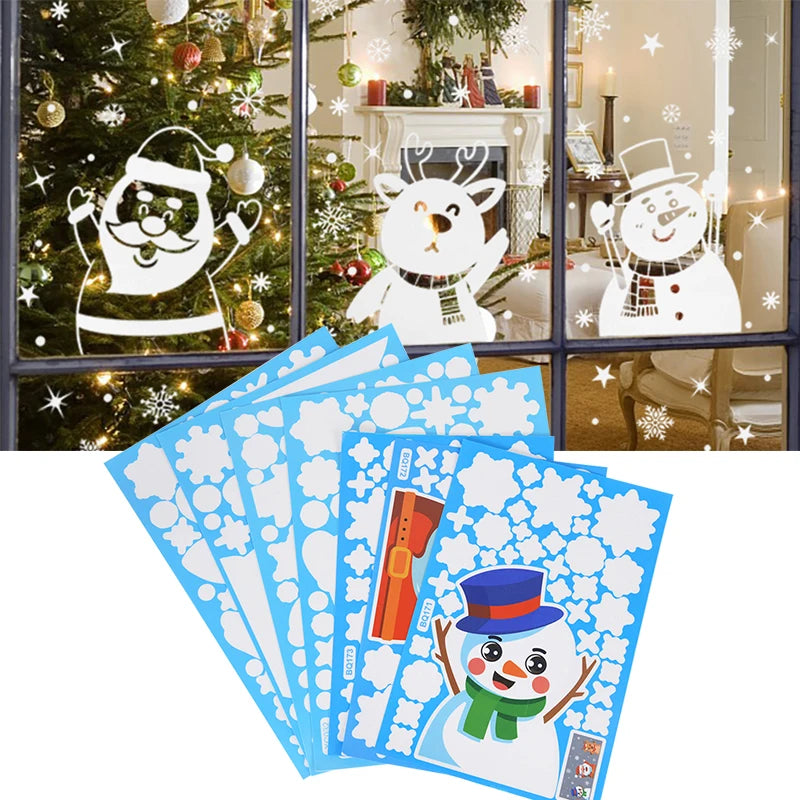 Christmas Santa Window Glass Stickers Luminous Snowflake Wall Sticker