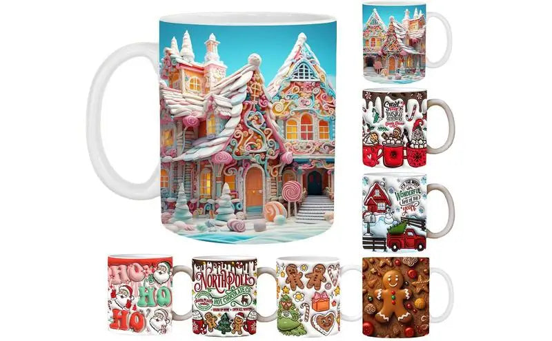 Holiday Christmas mugs 3D Printed Winter Coffee Cups 350ml Funny festive coffee mugs for Women Men 2023 Christmas decorations