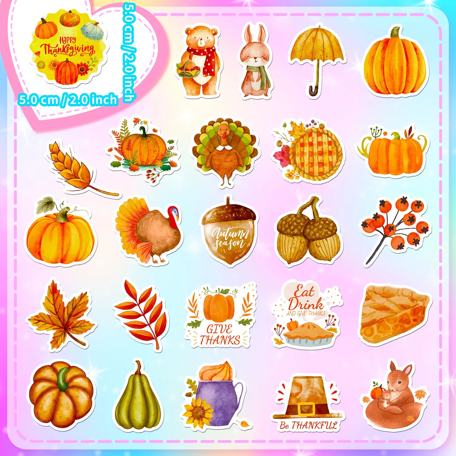 10/30/50PCS Thanksgiving Pumpkin Maple Leaf Cartoon Stickers DIY Laptop Luggage Skateboard Graffiti Decals Fun for Kid Gift