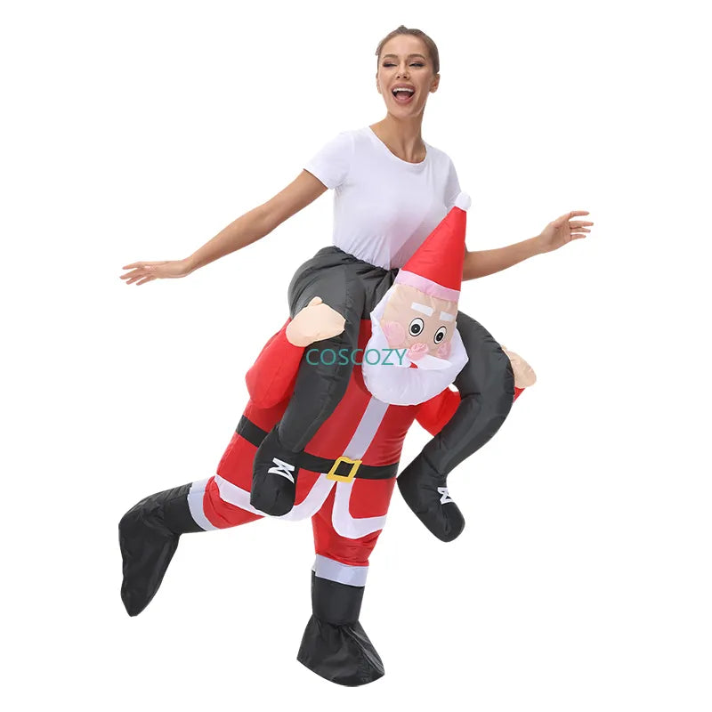 New Christmas Adult Riding-Santa Claus Inflatable Costumes Halloween Party Mascot Fancy Role Play Xmas Disfraz for Man Woman