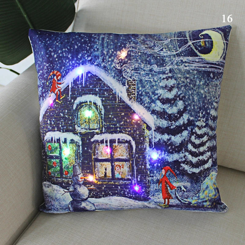 led christmas cushion cover merry santa claus light pillow lighting