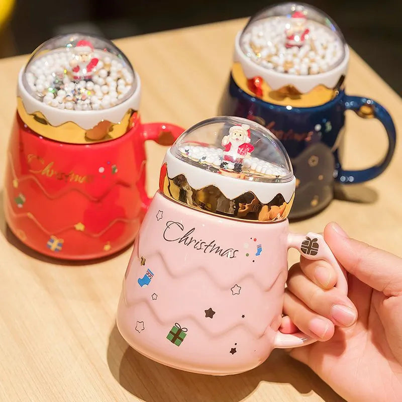 Newest Christmas Mugs Couples Ceramic Santa Claus Figurines Creative 2023 Xmas Gift New Lid Design Office Home Milk Coffee Cup