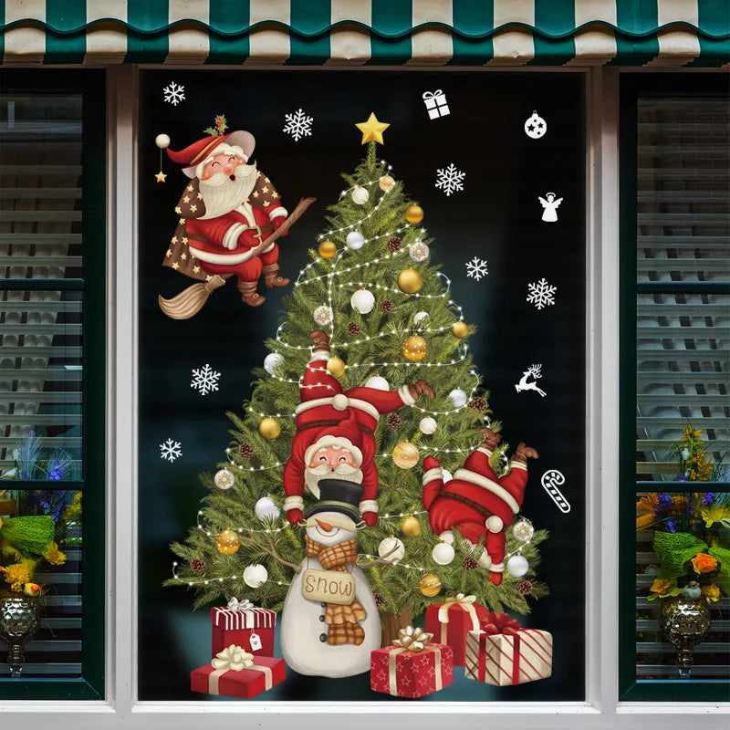 2024 christmas window stickers santa claus xmas tree cartoon glass dec