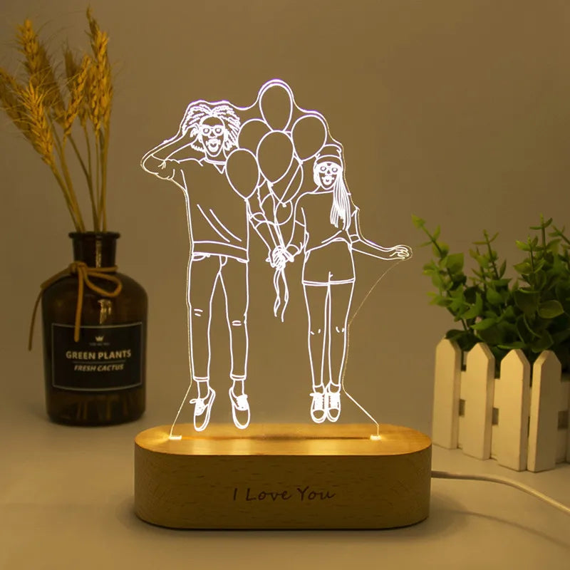 Personalized Photo 3D Acrylic Lamp Text Customized Night Light Romantic Love Wedding Birthday Party Decor Valentine's Day Gift