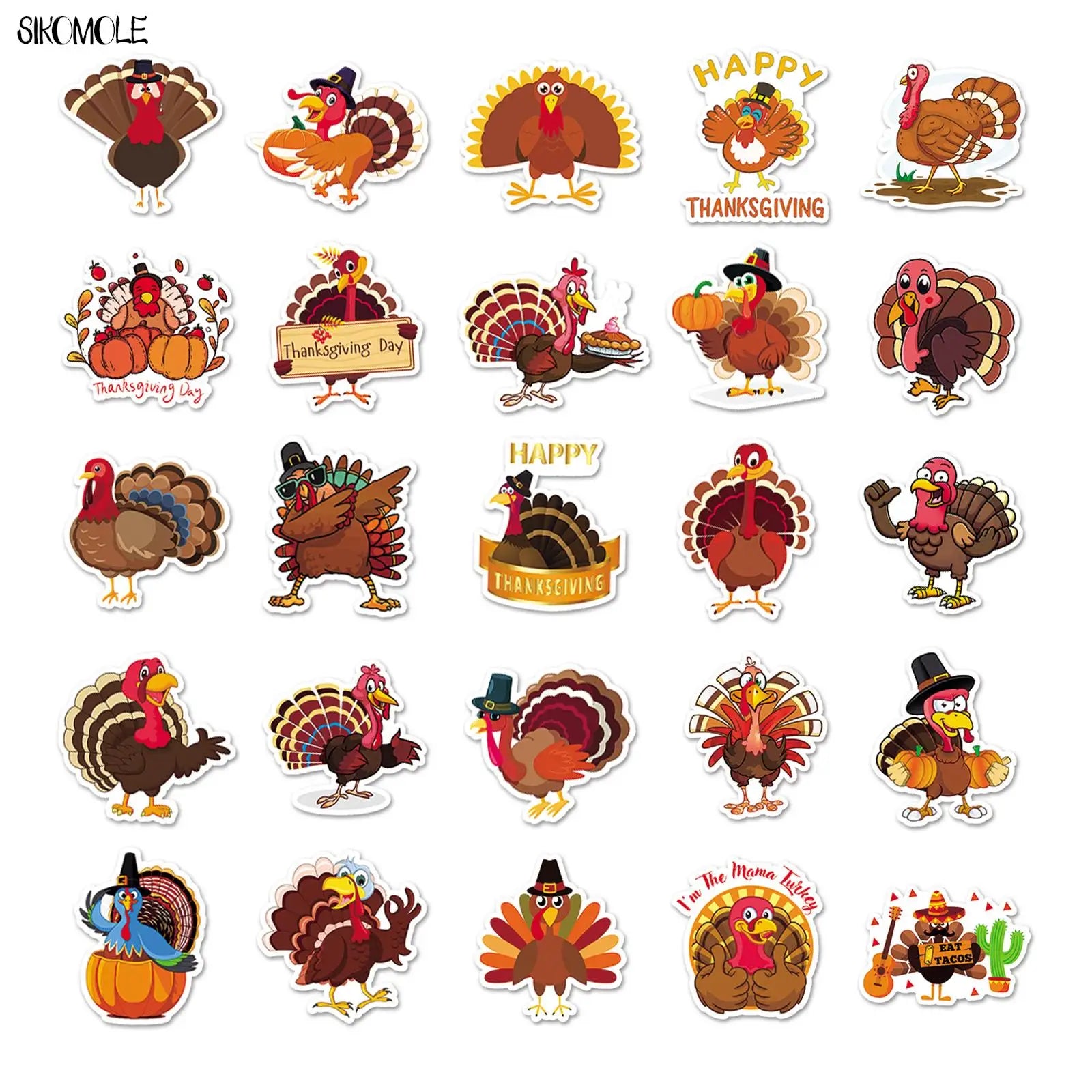 10/30/50pcs Thanksgiving Turkey Graffiti Stickers Animals DIY Gift Toys Laptop Suitcase Skateboard Guitar Decals Cartoon Sticker