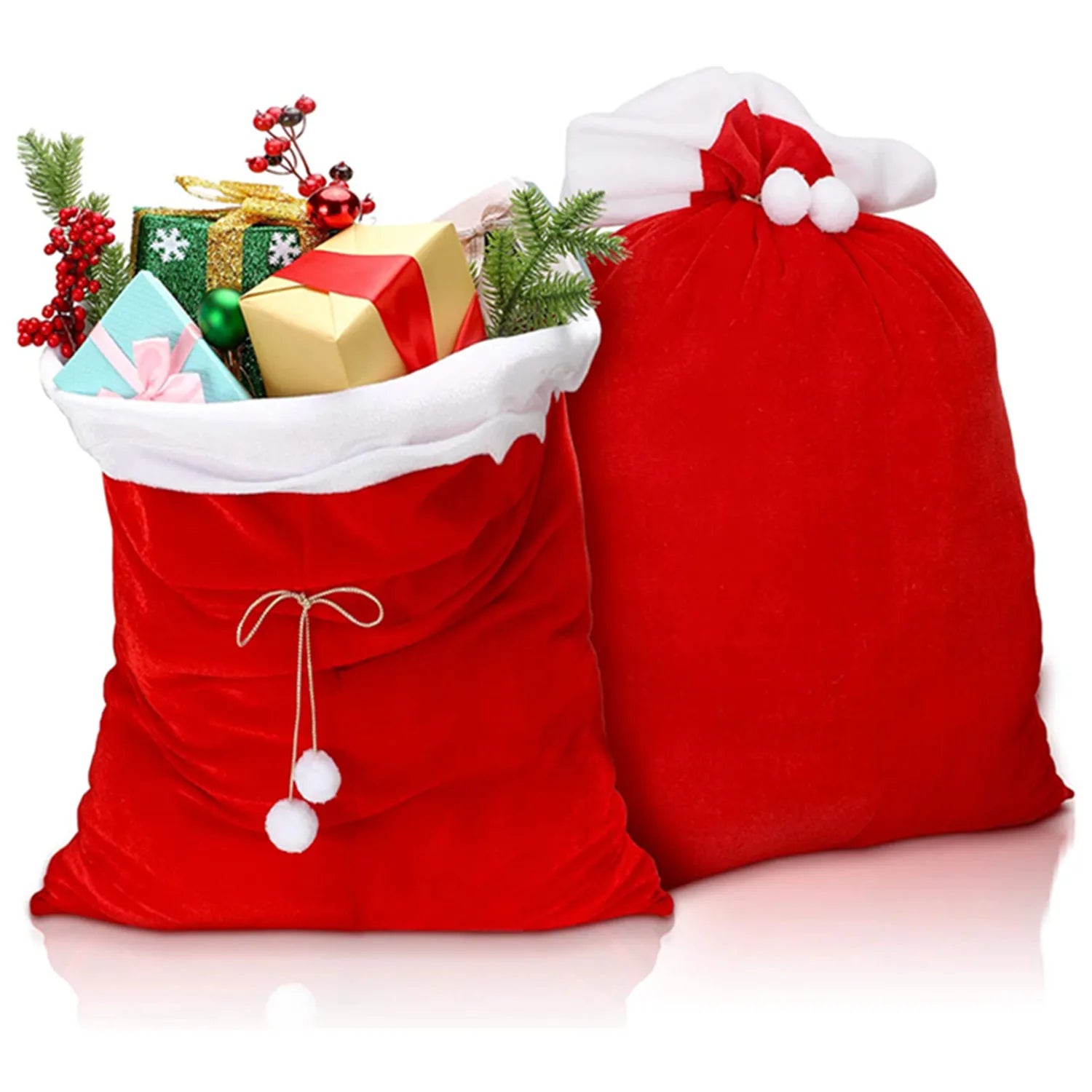 1Pcs Christmas Sacks Red Velvet Santa Claus Bags With Drawstring Large Xmas Santa Present Storage Bags Holiday Party Supply