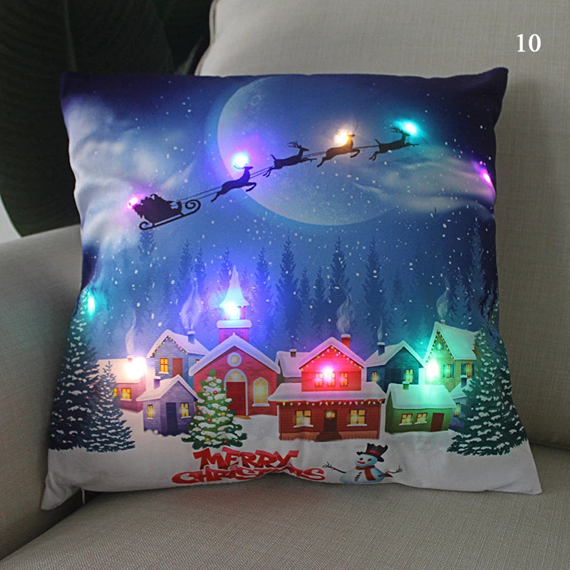 led christmas cushion cover merry santa claus light pillow lighting