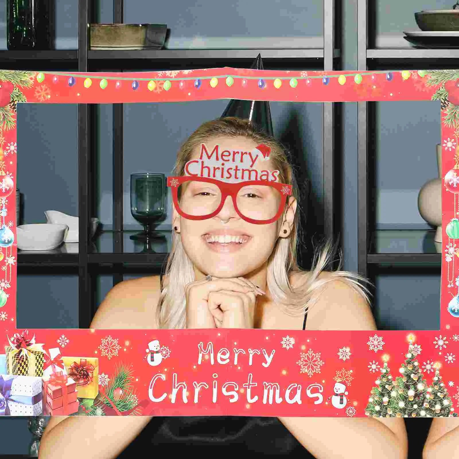 10 Pcs Christmas Paper Frames Festival Photo Xmas Booth Glasses Holiday Party Supplies Prop