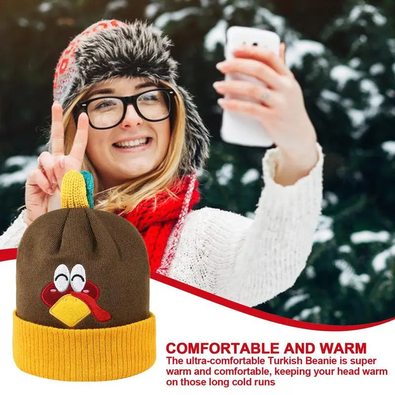 Lovely Knitted Turkey Hat Christmas Thanksgiving Halloween Pom Pom Beanie Hats Role Play And Carnival Cosplay Cute Cartoon Hat