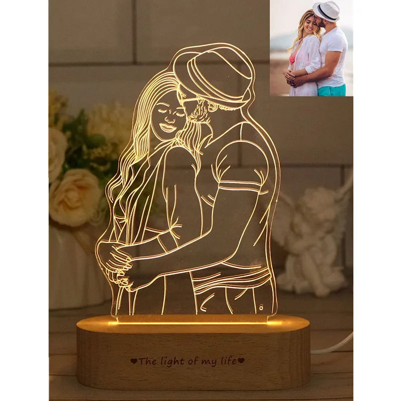 Personalized Photo 3D Acrylic Lamp Text Customized Night Light Romantic Love Wedding Birthday Party Decor Valentine's Day Gift