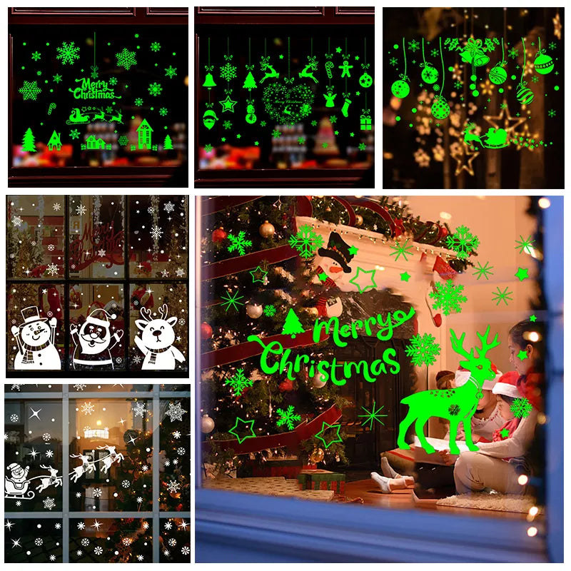 Christmas Santa Window Glass Stickers Luminous Snowflake Wall Sticker