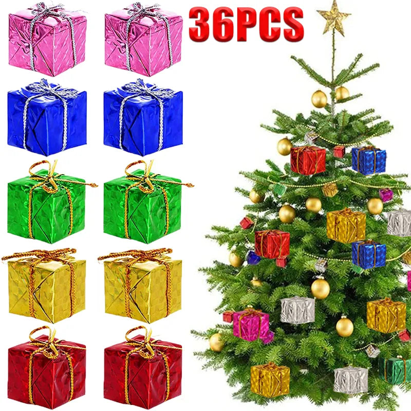 36/12pcs Mini Christmas Ornaments Handwork Gift Box Xmas Tree Accessories New Year Party Decor Candy Gift Boxes Pendant Navidad