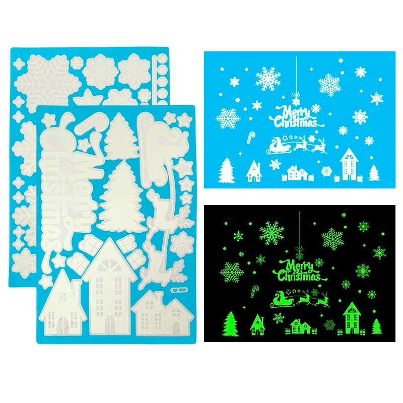 Christmas Santa Window Glass Stickers Luminous Snowflake Wall Sticker