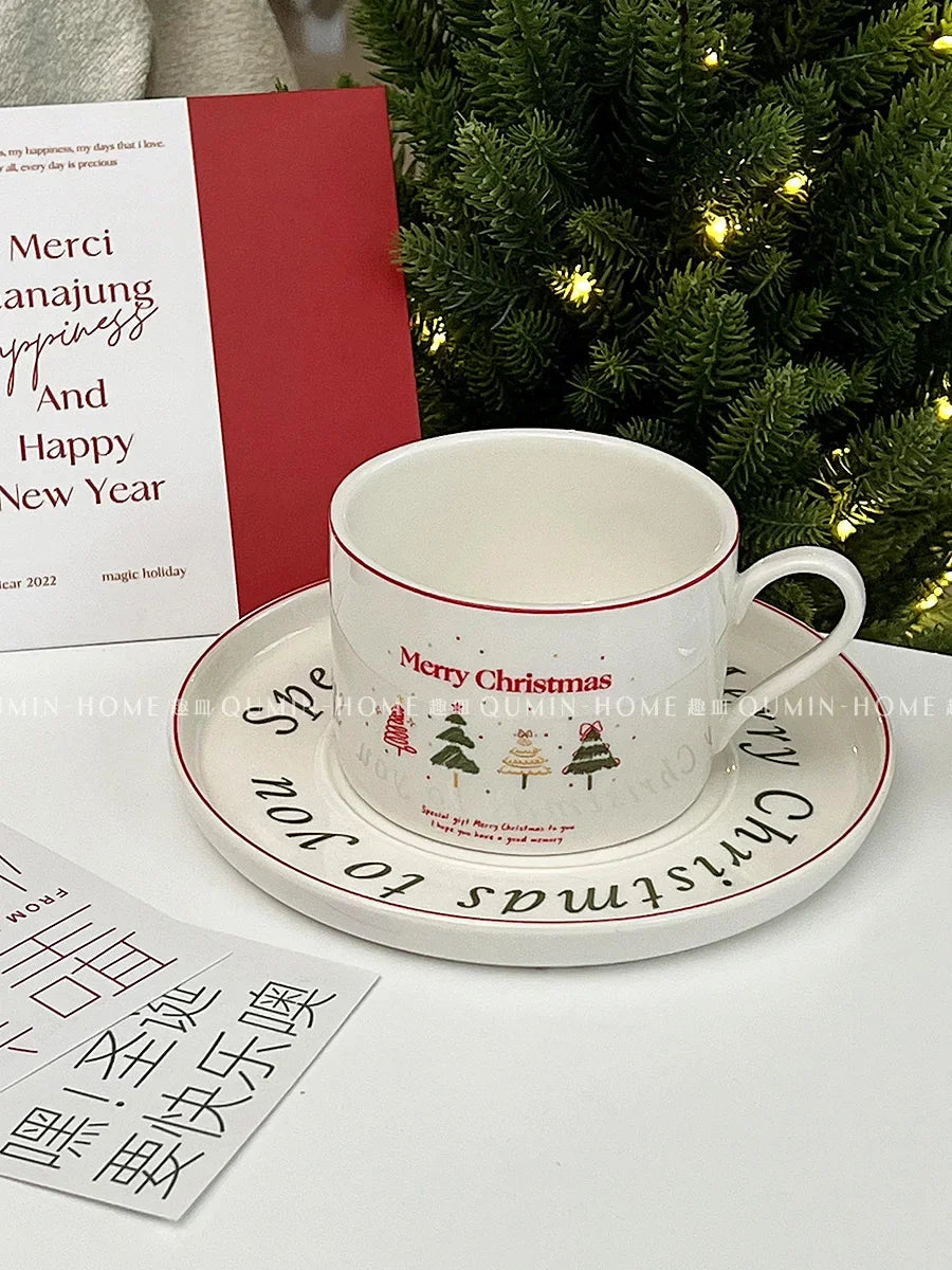 Mugs Design 2023 Lovely Christmas Tree Coffee Cup Dish Dessert Dining Plate Ceramics Gift Box Suit Drinkware New