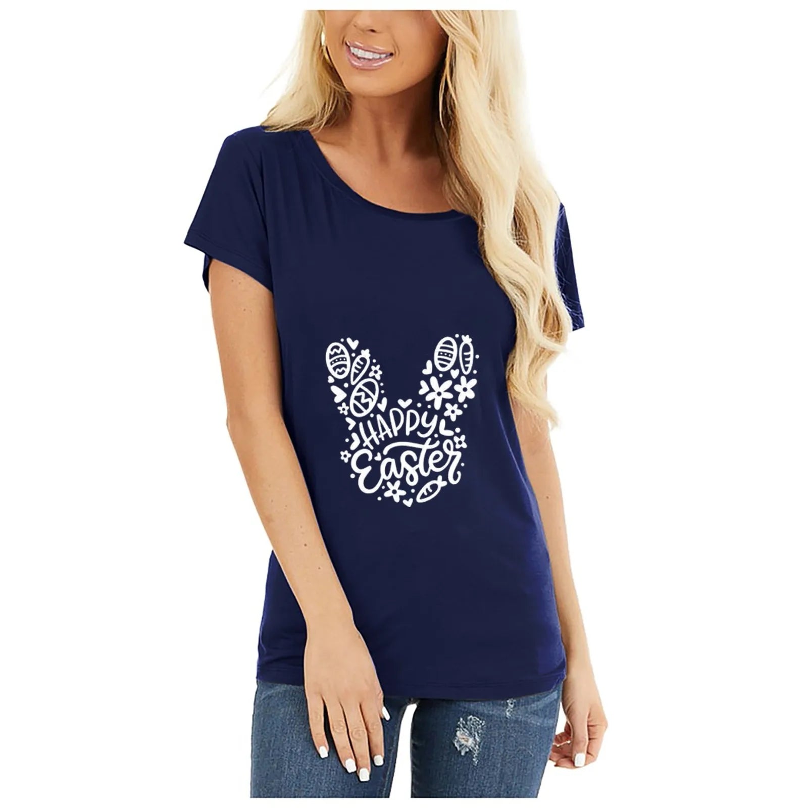 Easter Bunny Printing Women Easter Tee T-Shirts Fashion Y2k Tees Basic Tops Adult Spring Clothing Shirt Sunday Holiday Art Wear